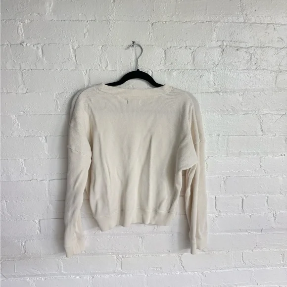Madewell Cream Fitted V Neck Waffle Knit Shirt - Picture 2 of 3